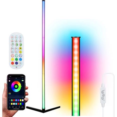 Esta lámpara de pie LED con conexión Bluetooth incluye mando a distancia, control por voz y funciones de sincronización de música. (1/4)