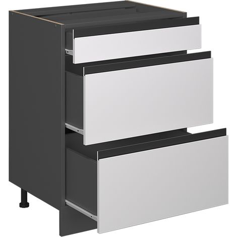 Mobiletto base per cucina R-Line, Bianco, 60 cm Forma a J, con cassetti, senza piano di lavoro, Vicco