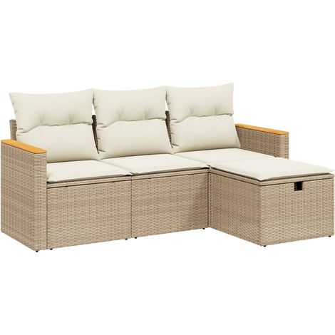 Salon de jardin avec coussins 4 pcs beige résine tressée (1/3)