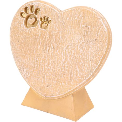 Pierre tombale pour animal en forme de cœur, à faire soi-même, en résine, pour chien ou autre animal de compagnie. Décoration extérieure pour cour ou jardin. Sur pied, couleur sable jaune. (1/5)