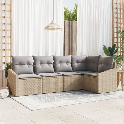 5-teiliges Garten-Dining-Set mit Kissen Beige Poly Rattan vidaXL563799 (1/5)