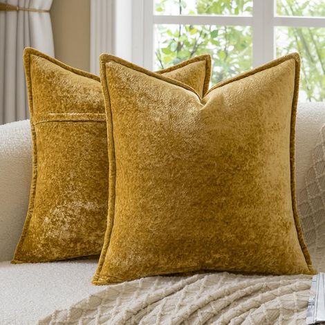 Housses de Coussin Décoratives Vintage Lot de 2 Coussins Taies d’Oreiller Neutres et Ferme Décoration Intérieure pour Canapé Salon Chambre Or 45x45 cm (1/5)