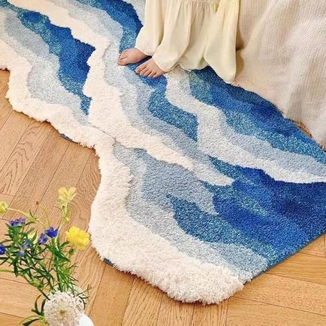 Tapis de chambre en peluche ondulée, tapis en peluche, tapis de salle de bain, tapis de bain (31,5 x 19,7 pouces) (1/5)