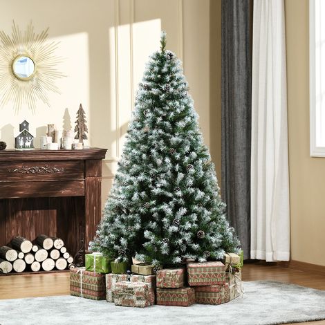 Árbol de Navidad Artificial 180 cm con Nieve con 800 Ramas 61 Piñas Decoración Navideña para Interiores Verde (1/4)