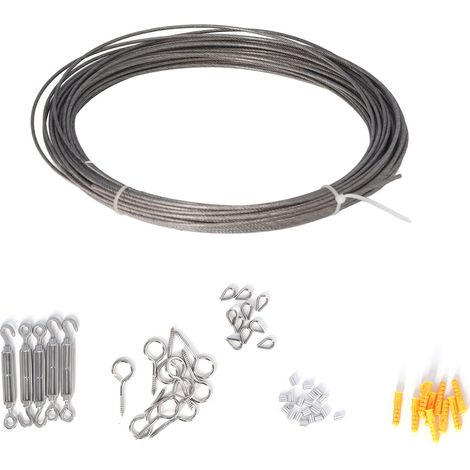 Stainless Steel Wire Rope Kit PVC Coated String Light Hanging Rope Hook Tensioner Kit for Outdoor Garden Railing (1/5)