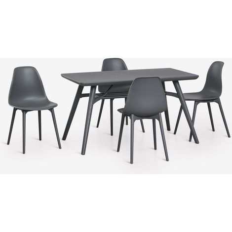 SKLUM Rechteckiger Gartentisch-Set 135x80 cm mit 4 Stühlen aus Polypropylen Scand Grau Graphit                                  