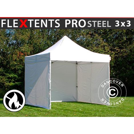 Pop up gazebo FleXtents PRO Steel 3x3 m White, Flame retardant, incl. 4 sidewalls