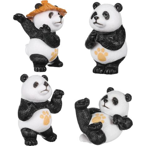 Figurines De Panda Décoratives 4 Pièces, Mini Statues en PVC Peint Multicolore, Décorations De Bureau Et Table pour Jardin, Aquarium Et Gâteau (1/5)