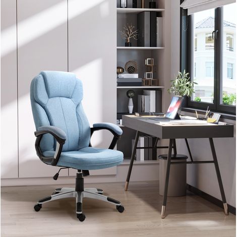 Silla de oficina ergonómica, altura regulable, giratoria 360°, azul claro OKMYHOME (1/5)