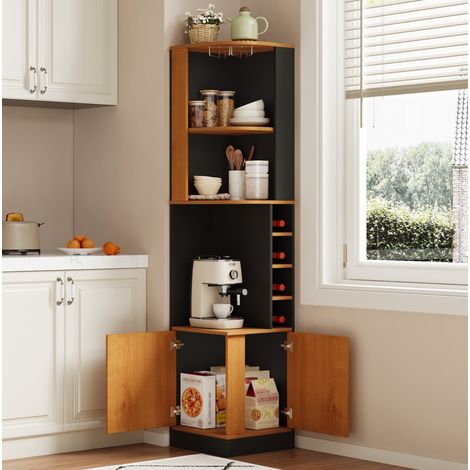 Meuble de rangement d’angle avec porte-verres, 40 x 40 x 182 cm, noir HAVRYA (1/5)