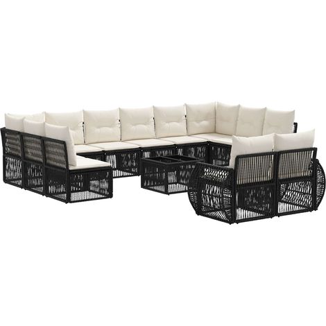 Gartensofa-set 13 pcs Schwarz und Cremeweiß Poly-Rattan vidaXL