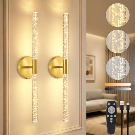 Lot de 2 Applique Murale Sans Fil Rechargeable, avec Télécommande Applique Murale Intérieure, Lampe Murale Sans Fil Sans Percage, 3 Températures de Couleur & Dimmable, pour Salon, Couloir (1/5)