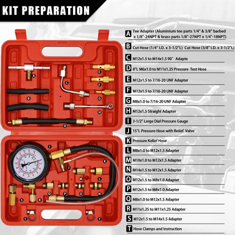 Kit di test della pressione del carburante per pompa di iniezione da 0-140 PSI, tester di pressione universale per auto, camion e motociclette a benzina (1/4)