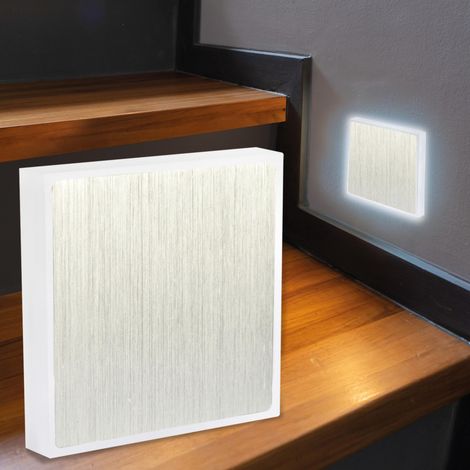 LED Treppenleuchte IP44 eckig Alu-gebürstet - Lichtfarbe: Kaltweiß 1,5W - Lichtaustritt: Halo (1/5)