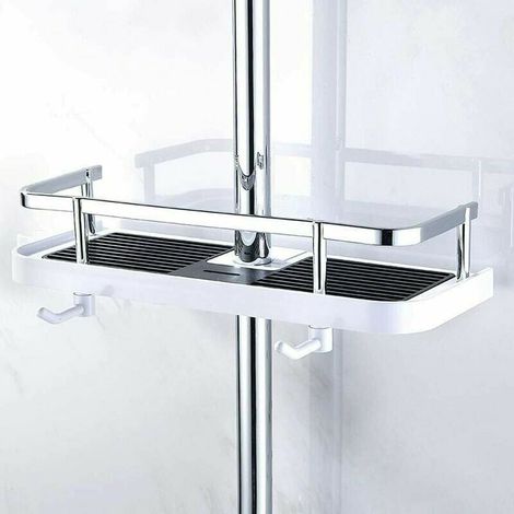 Etage de Douche Mural réglable, Panier Salle de Bain Cuisine Rangement Fixer sur Tuyau, serviteur Douche métal Anti-Rouille, Support Mural Pratique Commode 30x12x6 cm,FOREHILL (1/4)