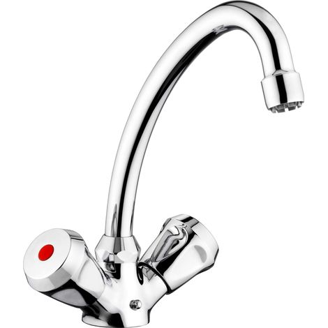Cornat Sah1131, Miscelatore per Lavello a 2 Manopole, con Collo Regolabile, Bassa Pressione Cromato (1/2)