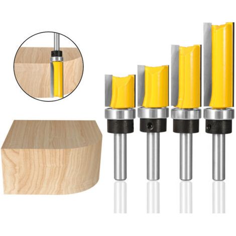 Lot de 4 Fraise à Copier Bois Tige de 8 mm, Fraises à Rainurer pour Défonceuse, Fraise Droite de Copiage, Outil de Coupe Professionnel pour Routeur (4) (1/5)