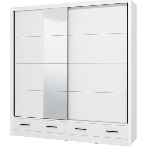 Guardaroba 2 Ante Copala, Armadio Camera da Letto 4 Ripiani, Appendiabiti, 2 Cassetti, 205x216h cm Bianco Opaco