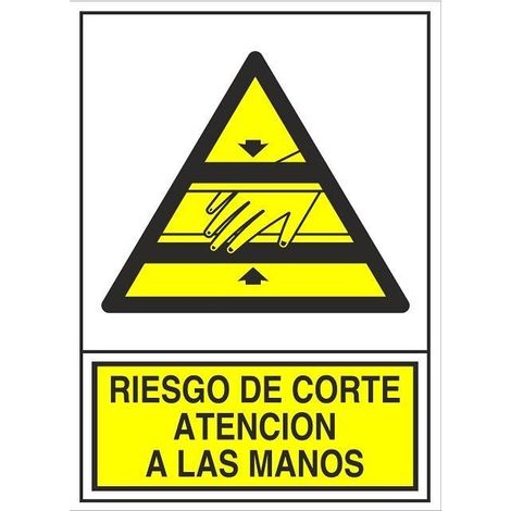 señal 396 adhesiva 148x105''r.cort.manos'' riesgo de corte atencion a las manos