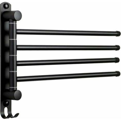 royaluxe -Porte-serviettes de salle de bain avec 4 barres rotatives à 180 ° en acier inoxydable SUS304 Porte-serviettes 35 cm Porte-serviettes mural pour évier de cuisine de salle de bain - Noir (1/5)