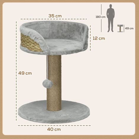 Tiragraffi per gatti 49 cm con palla sospesa, piattaforma relax e sisal in juta grigio HAVRYA (1/5)