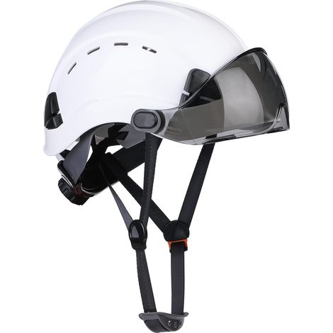 Casque de chantier EN397 avec visière amovible – Protection contre chutes d'objets – Ajustement facile avec cliquet – Harnais 6 points