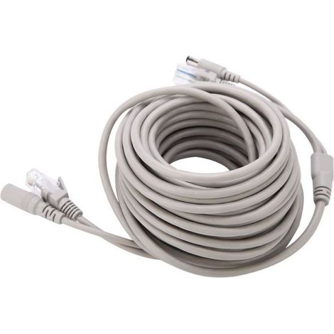 Câble Ethernet RJ45 + DC -   - 15 m - Câble Cat 5 - Rallonge d\'alimentation - Compatible caméras IP