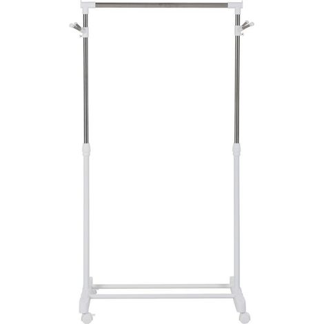 Portant à vêtements roulant, réglable en hauteur, avec étagère inférieure, 4 roues, blanc (1/5)