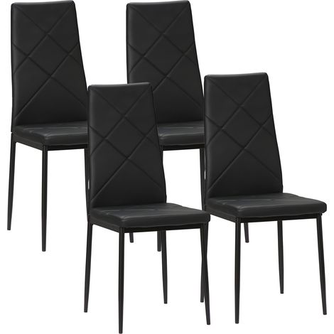 Set di 4 Sedie da Pranzo 41x50x97 cm con Schienale Alto in Similpelle Nero (1/5)