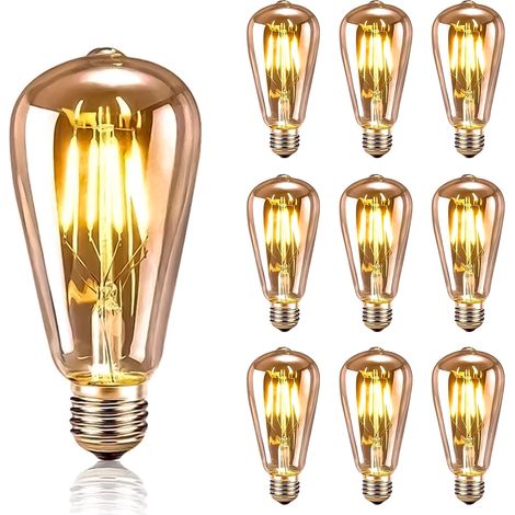 Lot de 10 Ampoule LED Vintage Edison Style Retro 4W E27 Antique Lampe décorative Blanc Chaud 2200K, en Verre Ambré - Efficacité Maximale et Économie d'Énergie - pour Restaurant Café Bar