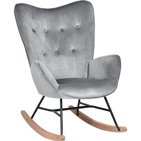 Fauteuil à Bascule Velours Chambre d'enfant Relaxant Scandinave Accoudoir Chaise Longue avec Dossier Haut Chambre Bureau Salon, Gris, 68x87x98cm (1/5)