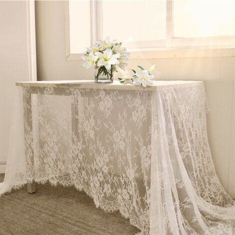 Tovaglie, tovaglia rettangolare in pizzo - 75 cm x 300 cm, bianca