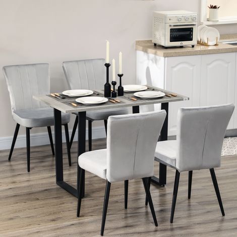 4er-Set Esszimmerstühle, Akzentstühle für Küchen und Esszimmer, Stuhlset, Velours-Optik, Hellgrau+ Schwarz (1/5)