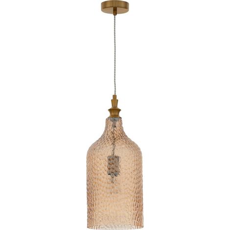 Merano Francisco Dome Suspension Plafonnier Verre Ambre Laiton Métal LED E27 19.5