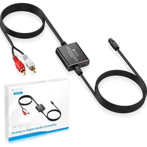 Convertisseur RCA vers SPDIF Optique avec Câble RCA Mâle de 1,1m Entrée RCA, Sortie Optique Toslink SPDIF, Avec Câble Optique de 1m, Boîtier Alliage d'Aluminium, Platine CD DVD vers Soundbar (1/5)
