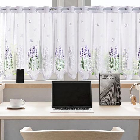 JSSEVN - Cafe curtain with perforated rod - Jacquard - Short kitchen curtain - Sheer - Lace - White - Vintage - Width: 180 x 50 cm - 1 pc (1/4)