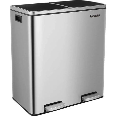 Poubelle de cuisine, acier inoxydable, couvercle à fermeture douce, Argent, 60L (1/2)