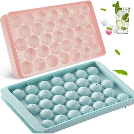 Mini-bacs à glaçons ronds avec couvercle (66 compartiments), moules à glaçons en forme de boules, bacs à glaçons en silicone (1/5)