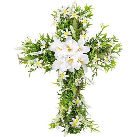 Guirlande De Fleurs Artificielles - Croix De Pâques En Forme De Lys - Décor Pour Porte D'Entrée Intérieur Ou Extérieur - 50 Cm - 1 Pièce (1/5)