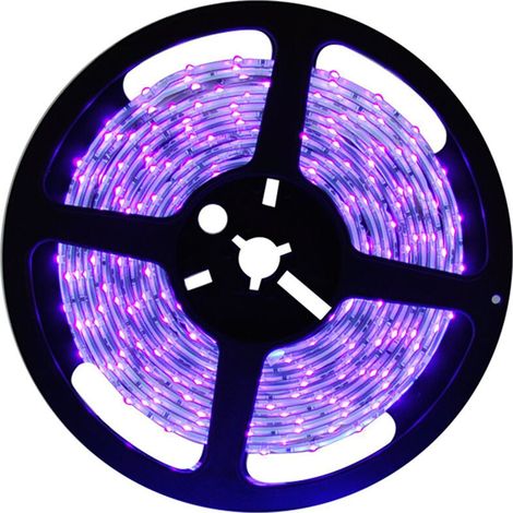 Bande LED UV 5m de 300 LED, 12V, flexible noire avec alimentation, effet fluorescent, parfaite pour les soirées et la décoration (1/5)