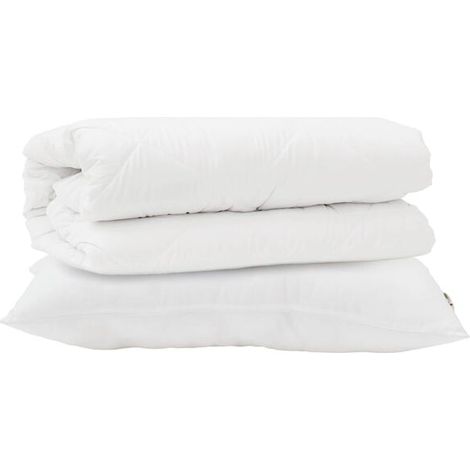 Housse de couette blanche en microfibre, comprend deux taies d'oreiller (1/5)