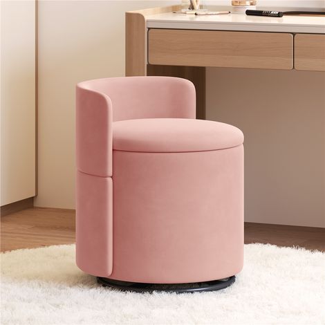 Homevive Taburete Almacenaje Giratorio Terciopelo Rosa 45.8cm 136kg  Terciopelo Mate Suave,Asiento 42.5cm+Respaldo 13.8cm,Espuma Alta Densidad,40L Compartimento,360°Giro,136kg (1/5)