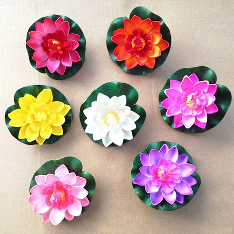 5 nénuphars artificiels flottants Eva Lotus, décoration de bassin, 10 cm (rouge/jaune/bleu/rose/rose clair)-AquaForge (1/5)