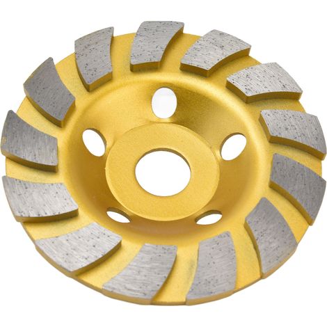 Meule à béton avec tête de coupe diamantée à turbine et disque de meulage en forme de coupelle pour une coupe rapide, adaptée aux machines de meulage de briques et de pierres de 125 mm. (1/5)