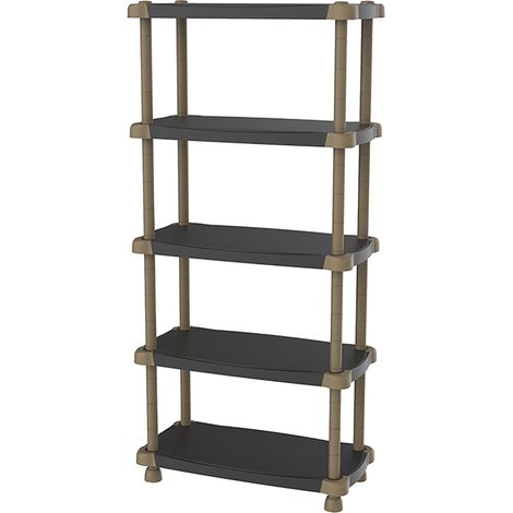 Etagère de rangement 5 niveaux intérieur/extérieur coloris noir/taupe - Longueur 88 x Profondeur 43 x Hauteur 184 cm -PEGANE-