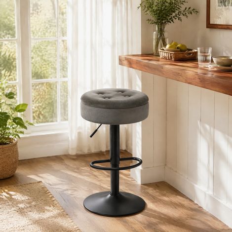 Sgabello da bar girevole con contenitore, altezza regolabile 60,5-79,5 cm, grigio chiaro DESVIAE (1/5)