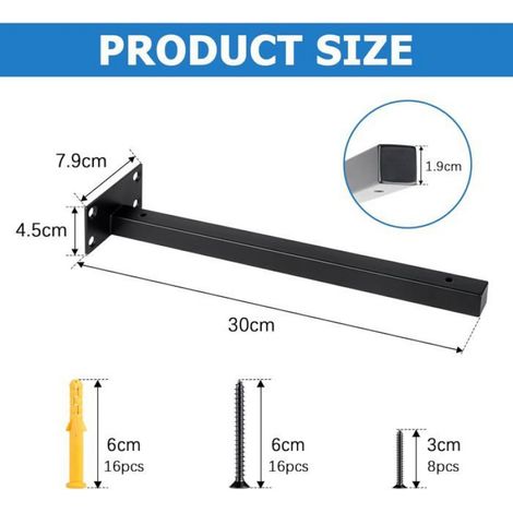 Support D Étagère - 30 Cm - Tube Métallique - Charge Maximale 40 Kg - Pour Installation Murale - Lot De 4 (1/4)