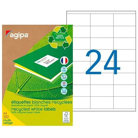 Étiquettes adresses recyclées 70 x 35 mm Agipa 101186 - Boîte de 2400 (1/2)