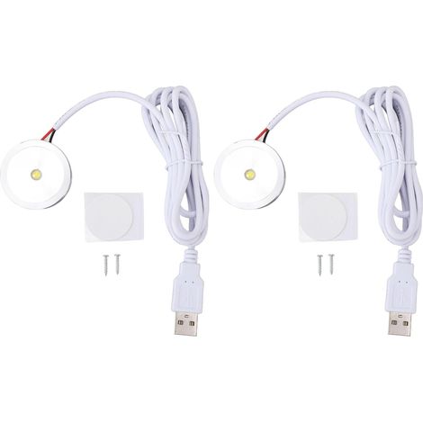 Spot-Lister de L'affichage LED 1W, Plug USB dans la Lampe de Vitrine Ronde pour la Placard D'armoire à Bijoux 5V, avec Câble de 4,2 Pieds, Matériau en Alliage en (Lumière neturale)
