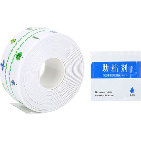 Bande d'étanchéité étanche en PVC pour joints de plaques de cuisson et toilettes, ruban adhésif pour cuisine et salle de bain (double rangée d'arbres 38 mm x 3,2 m) (1/5)